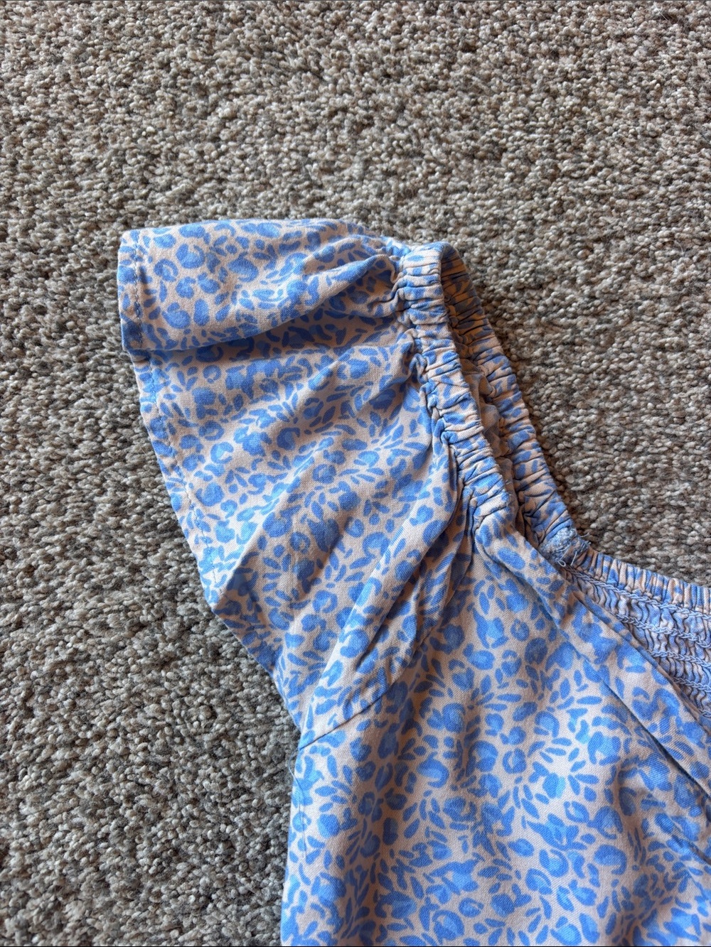 Blue Floral Ruffle Peplum Blouse with Ruched Front - Picture 4 of 5